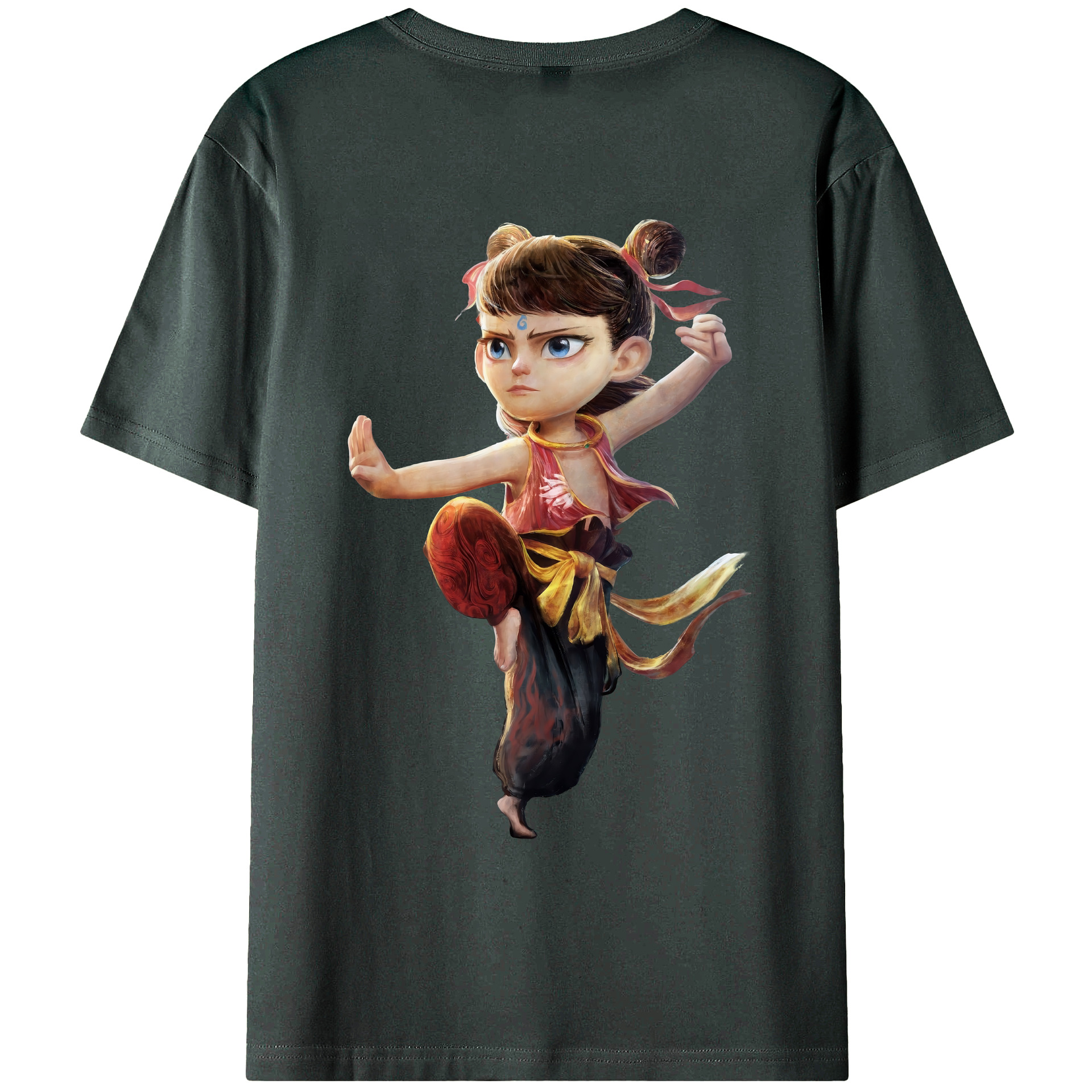 （画像用） Ne Zha 2 ナタ 魔童の大暴れ 綿100％ メンズ半袖Tシャツ（バックプリント） 通気性